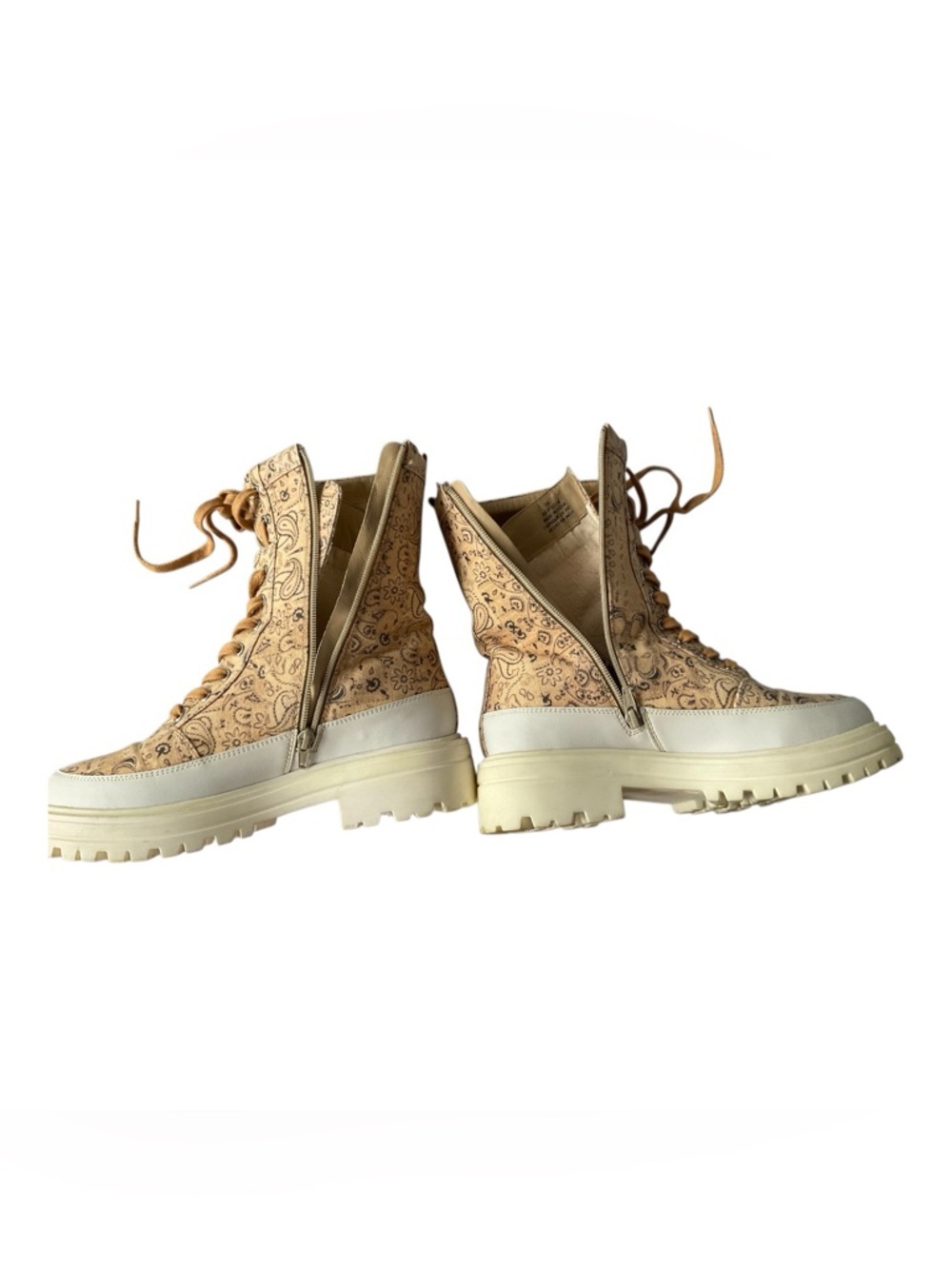Free People Bandana Print Combat Boots 39 Chunky Lug Sole Lace Up - Picture 5 of 7